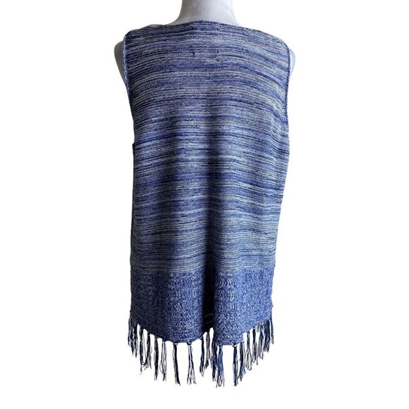 Lysse Country Blue White Lightweight Sweater Knit Lexi Tunic Tank Fringe Sz XL - Picture 8 of 9